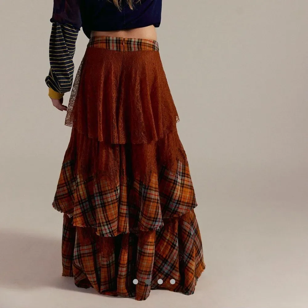 Free People County Fair Lace Maxi Skirt- Brown Combo